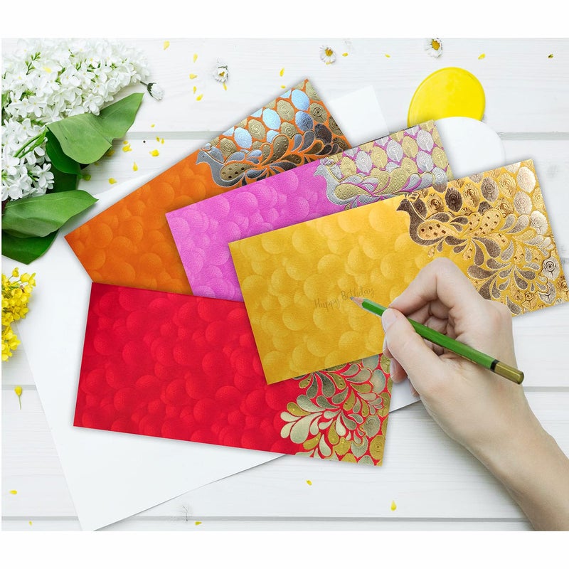 PARTH IMPEX Shagun Gift Envelope for Cash (Pack of 50) 7.5" x 3.5" Peacock Feather Gold Silver Foil Stamping Assorted Color Money Holder Card for Christmas Diwali Birthday Wedding Graduation - Image 4